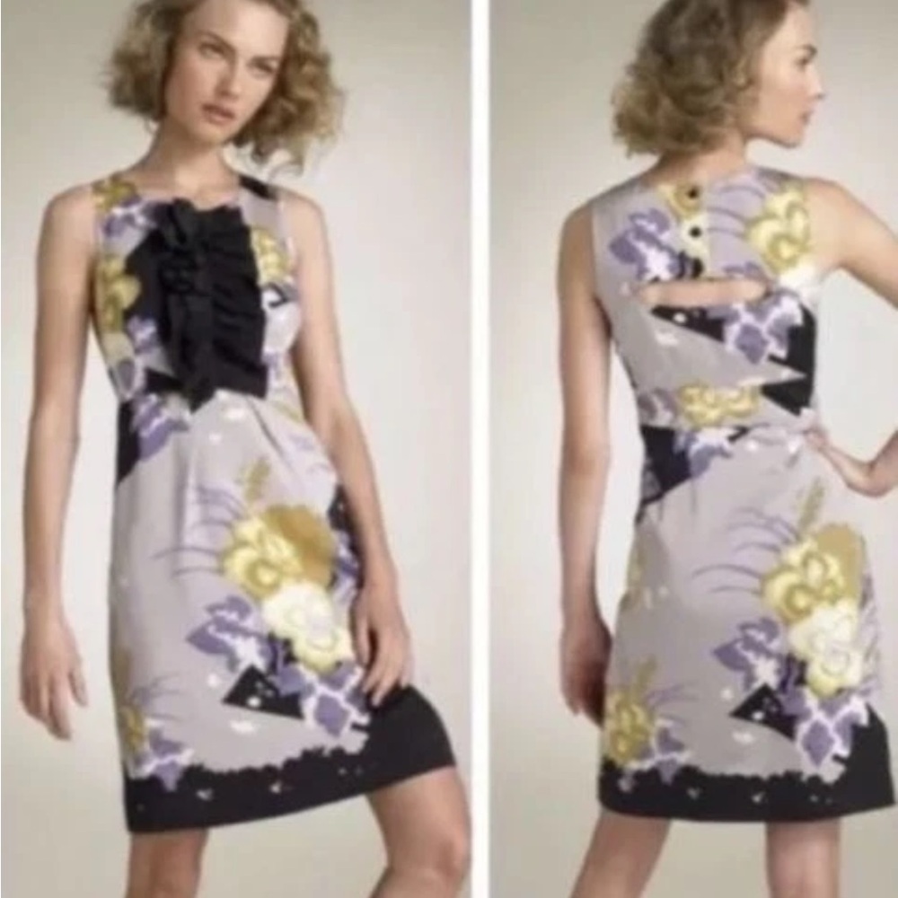 Anthropologie Leifsdottir Quarry Lake Silk Blend Dress Black, Yellow, Purple